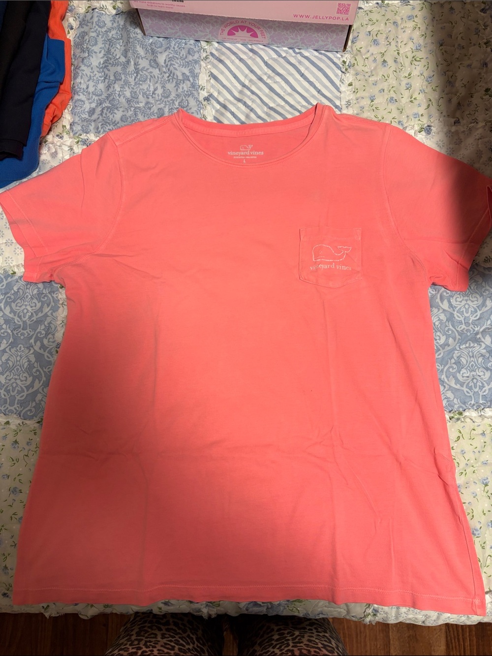 Vineyard Vines Coral Pocket Tee with Embroidered Whale